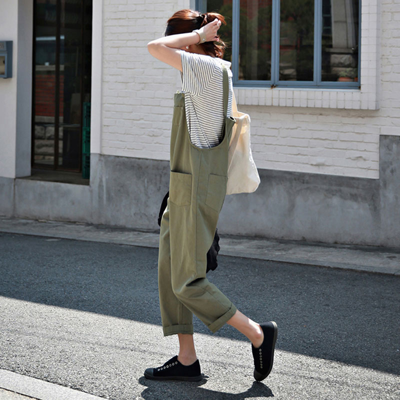 韩国东大门休闲背带裤女夏宽松阔腿工装减龄学院风显瘦连体裤韩版
