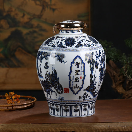 景德镇陶瓷青花仿古酒坛子10/20/30斤装家用摆件泡酒罐酒缸酒瓶带