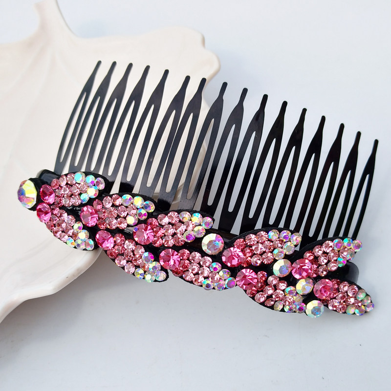 韩版水钻树叶长款发梳短款插梳刘海梳发夹大号发卡子碎发头发饰品