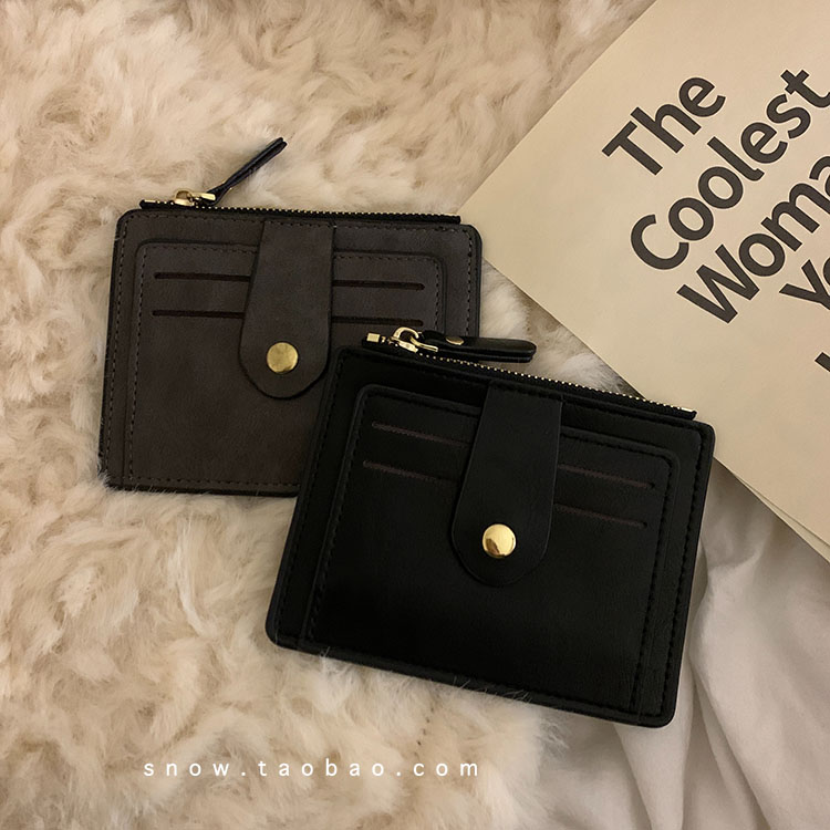 灰系ins风小众设计薄款零钱包女小巧迷你多卡位钱包短款卡包简约