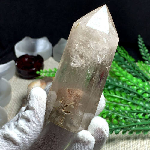 天然茶水晶柱摆件烟晶原石红幽灵水晶幻影水晶毛料F871