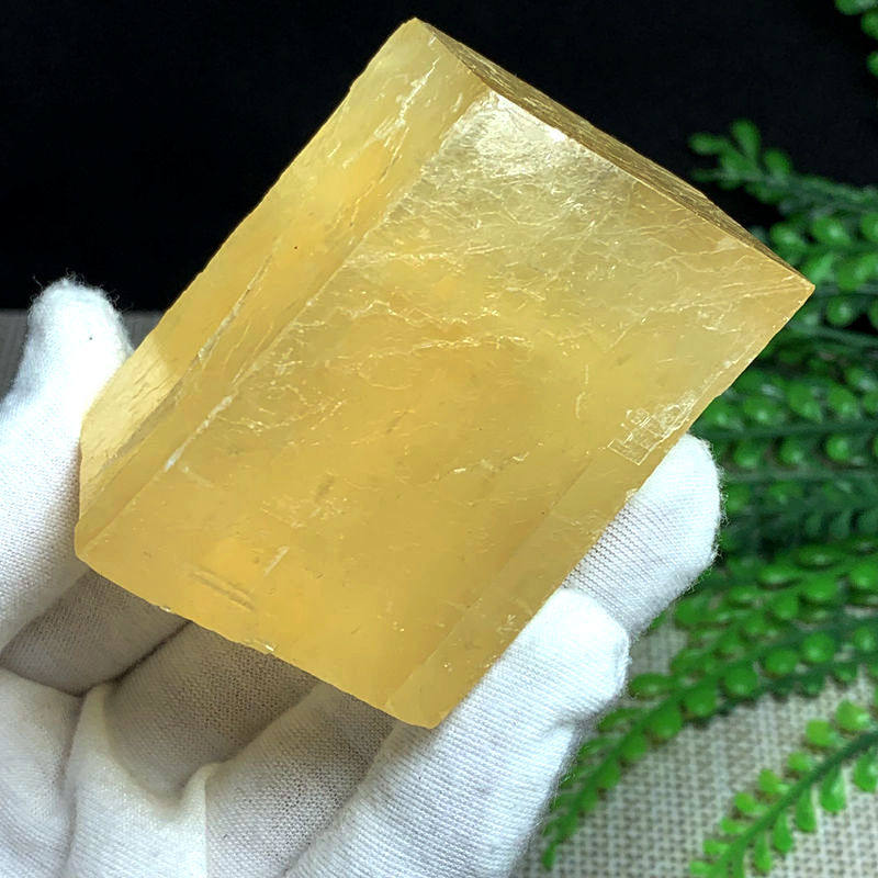 天然柠檬黄方解石原石几何体黄冰州石摆件黄水晶毛料矿标h117