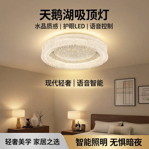 现代轻奢天鹅湖水晶语音吸顶灯
