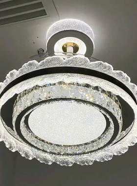 新款水晶轻奢智能高级感餐厅大气led卧室客厅吸顶灯电风扇灯