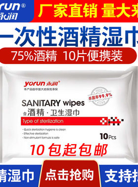 小包装便携式10片酒精消毒湿巾