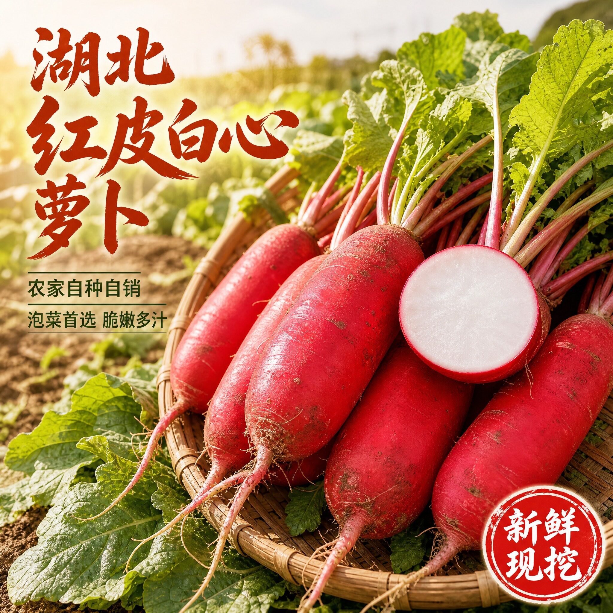 湖北农家新鲜红皮白肉水萝卜