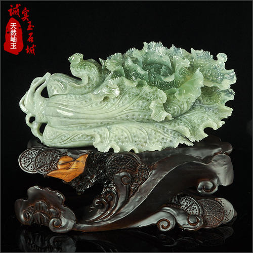 岫色天然玉石雕件岫玉白菜摆件