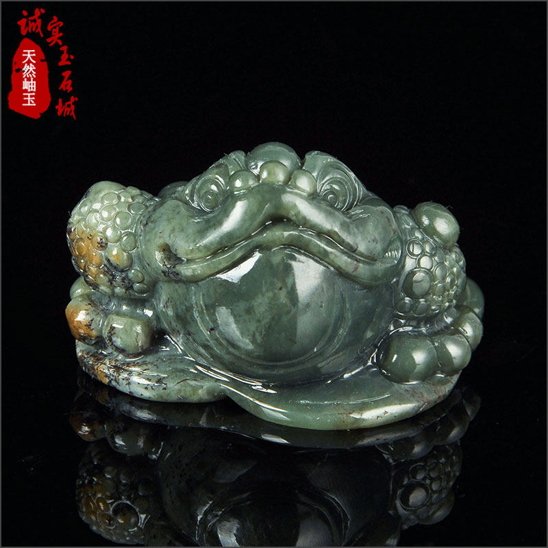 岫色 天然析木河磨玉石手把件和田玉籽料原石雕刻招财玉金蟾茶宠