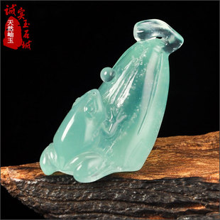 岫色 天青冻蓝岫玉招财玉石吊坠 原石雕刻百财聚来白菜吊坠