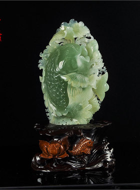 天然玉石雕刻岫玉鱼摆件家居饰品