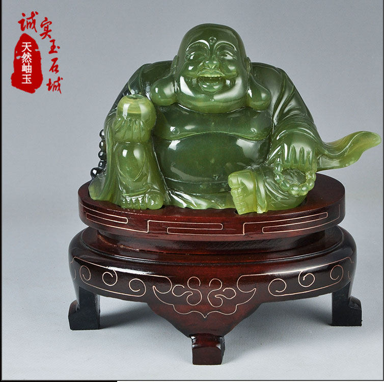 岫色 天然岫玉佛摆件 岫岩玉雕件精品玉石大肚弥勒佛玉器摆件新品