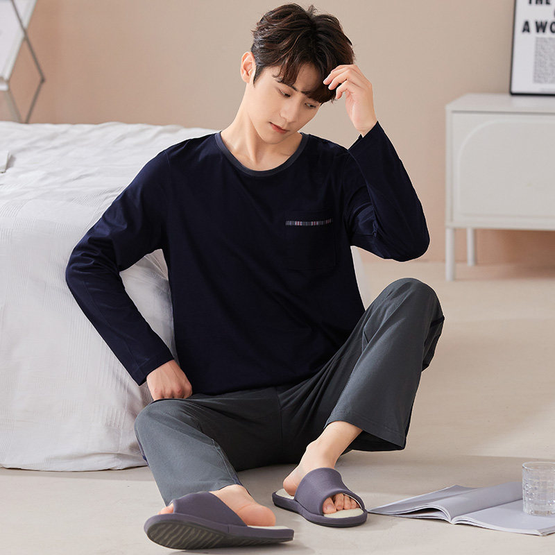 韩彩睡衣男士长袖长裤纯棉春秋款男款男式全棉秋冬季家居服套装