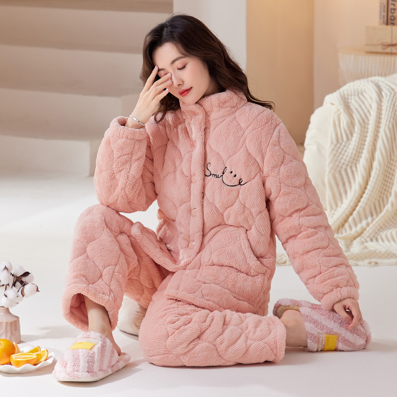 三层加绒加厚夹棉睡衣女冬季2024秋冬新款家居服可外穿棉袄套装潮