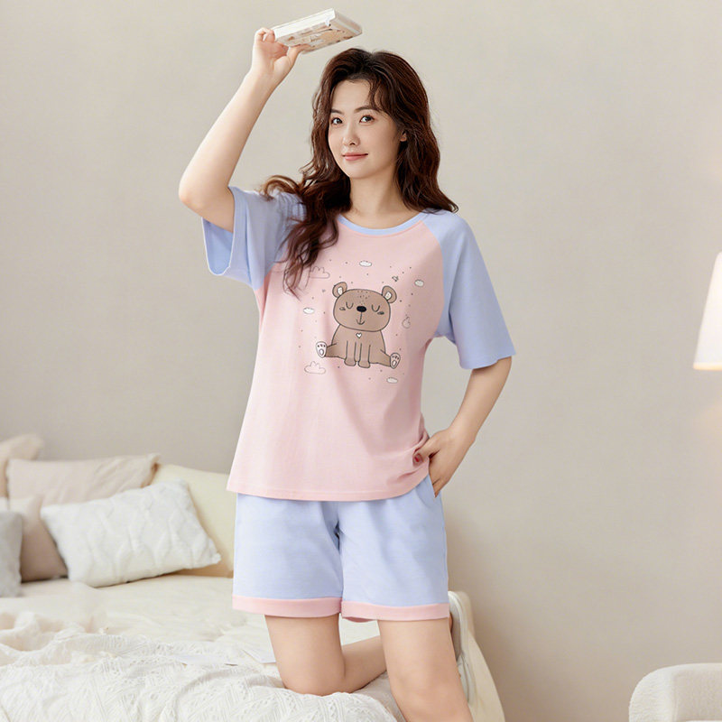 可爱睡衣女清新短袖短裤薄款女士纯棉夏季休闲可外穿家居服套装