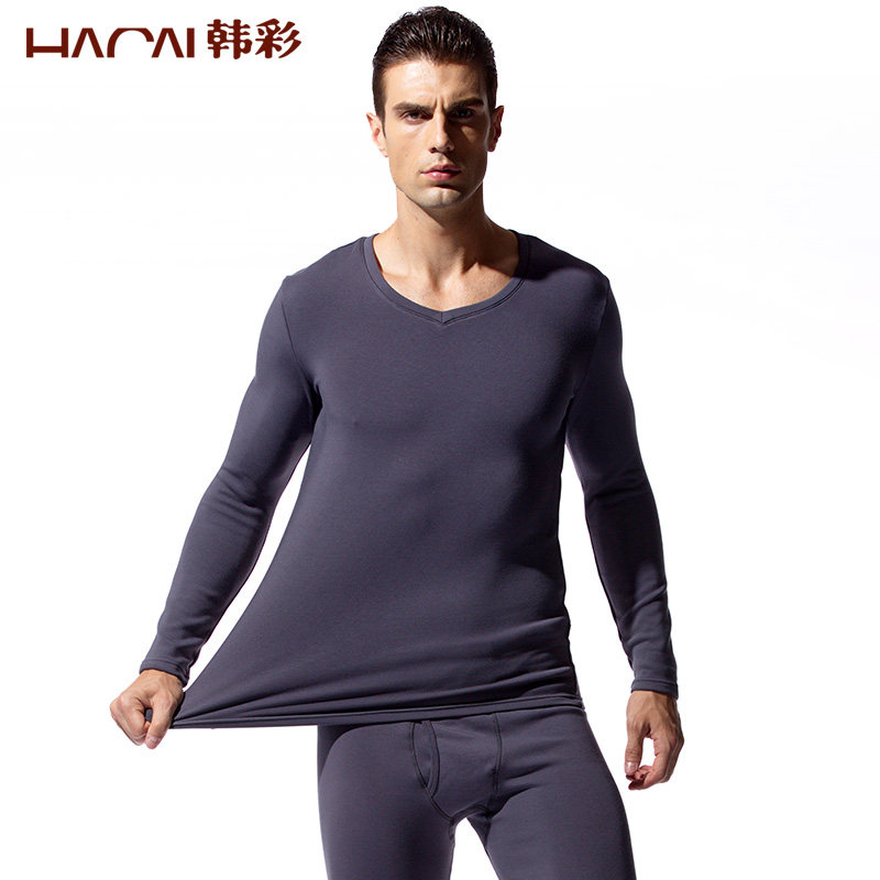 莫代尔保暖内衣男加绒加厚冬季V领套装白色青年双层秋衣秋裤红色