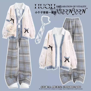 秋季流行风格蓝色毛衣外套2025新款大童早秋穿搭学院风针织开衫潮