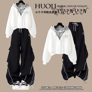 学院风套装女初中生大童秋冬2025新款假两件连帽卫衣运动服两件套