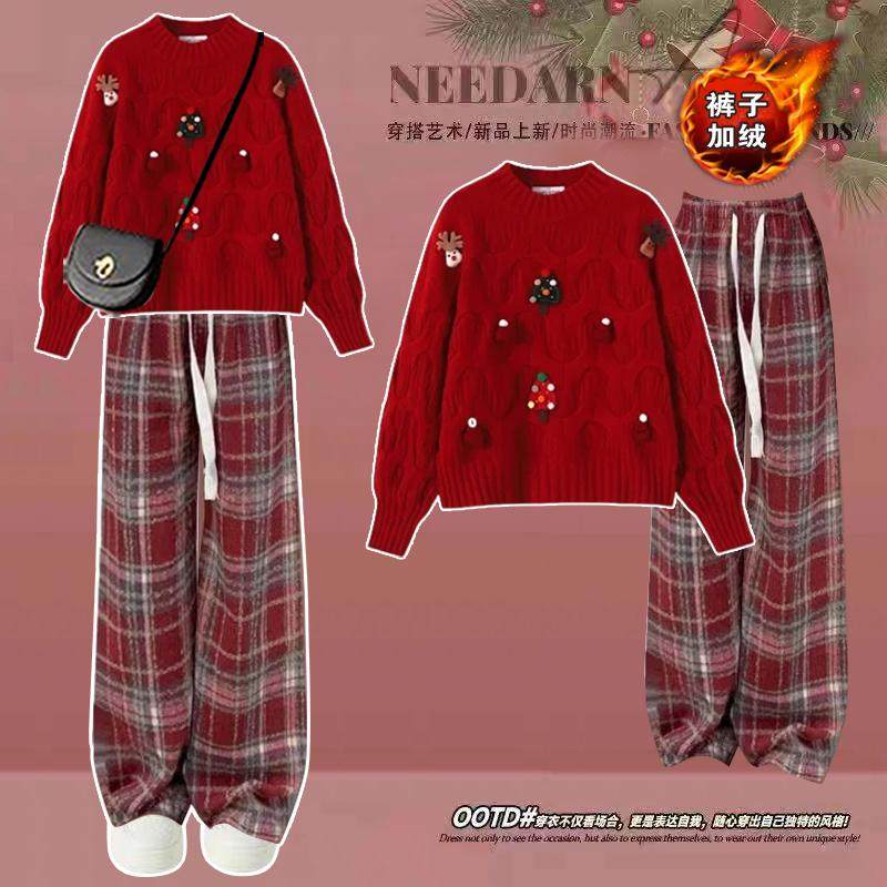 初中生女大童圣诞氛围感毛衣女加厚秋冬新款新年内搭小众针织衫,童装/婴儿装/亲子装,套装,淘宝优惠券,粉丝福利购,淘宝优惠卷