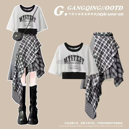 夏季美式辣妹格纹两件套
