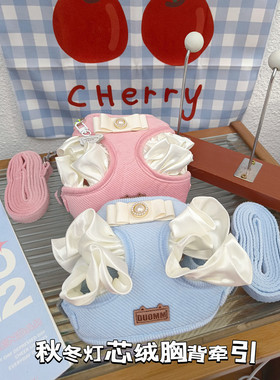 宠物猫咪狗狗中小型犬背心式胸背带牵引绳遛狗遛猫绳四季牵引衣服