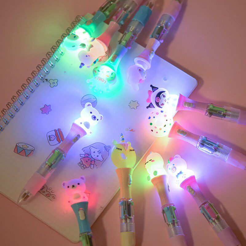 创意四色圆珠笔卡通迷你小灯笔手账笔小学生礼物班级奖励小礼品