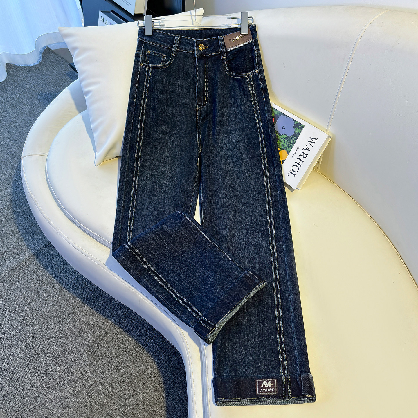 复古蓝阔腿牛仔裤女2026春秋季卷边宽松垂感高腰显瘦直筒休闲裤子,女装/女士精品,牛仔裤,淘宝优惠券,粉丝福利购,淘宝优惠卷