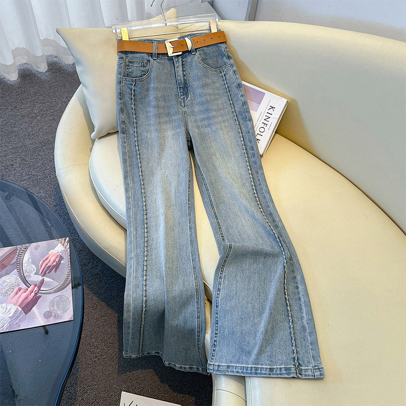 复古设计感微喇牛仔裤女2026早春新款弹力修身侧拼接小众喇叭裤子