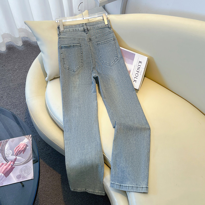 浅蓝色九分烟管牛仔裤女春秋季2026新款高腰修身显瘦小个子直筒裤