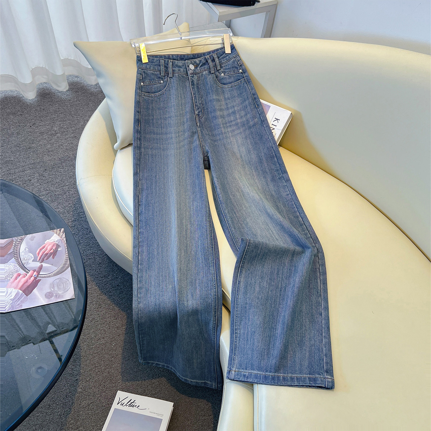 高端浅蓝色牛仔裤女春季2026新款高腰垂感今年流行爆款休闲阔腿裤