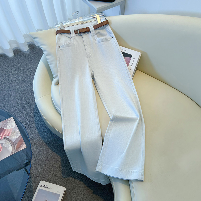 米灰白色窄版阔腿牛仔裤女春季2026新款爆款小个子宽松高腰直筒裤