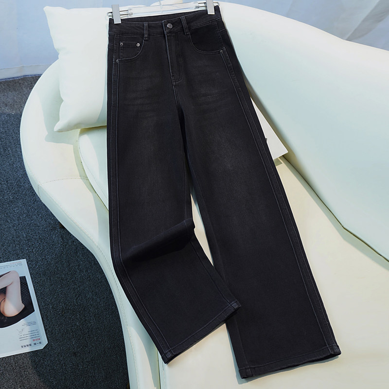 窄版阔腿牛仔裤女春秋冬季2026年新款高腰显瘦加绒加厚拖地直筒裤