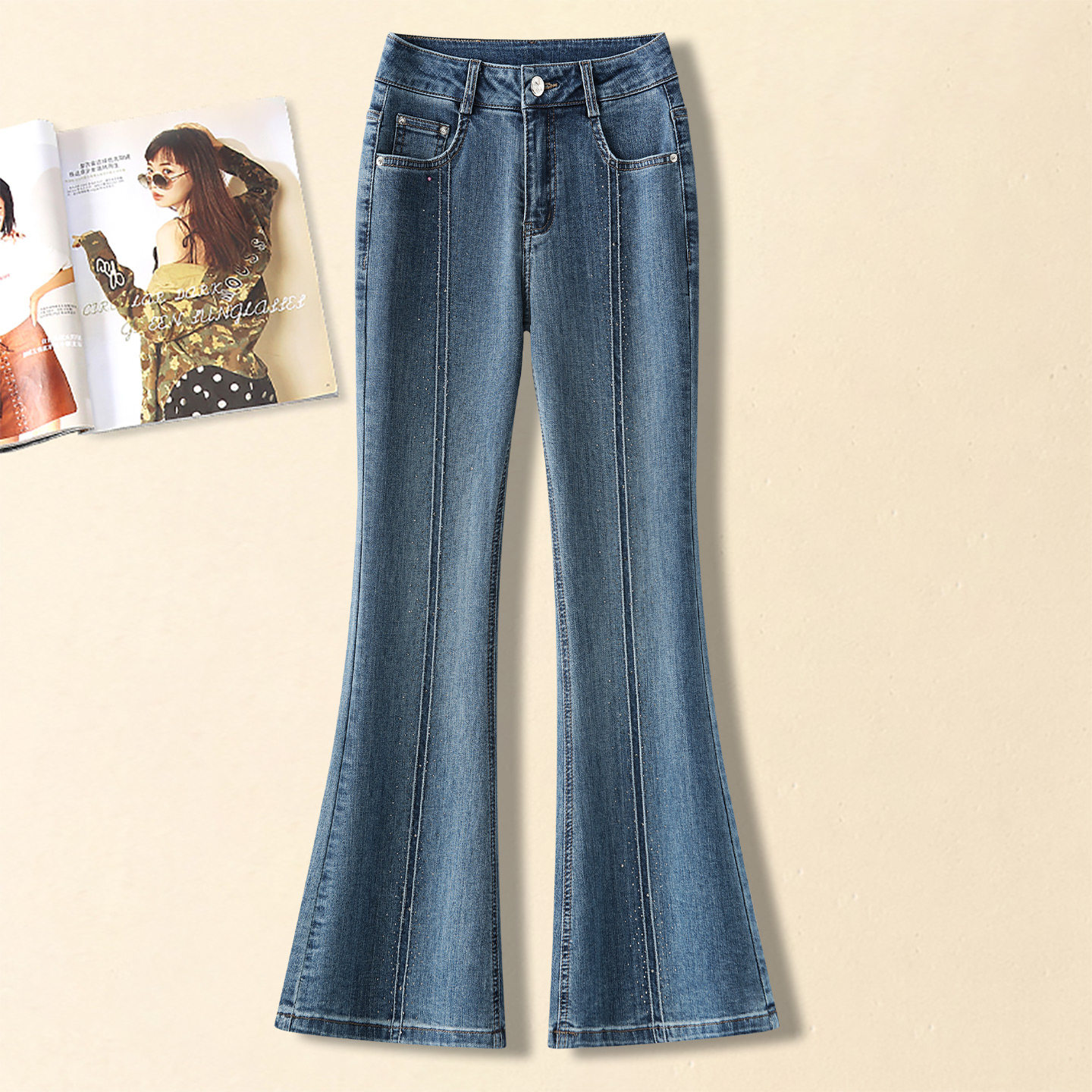 高腰微喇牛仔裤女2026春季新款显瘦显高垂感马蹄裤浅蓝色喇叭裤