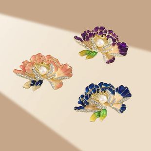 胸花古典气质花朵珐琅别针旗袍配饰 牡丹花胸针高档精致国潮中式