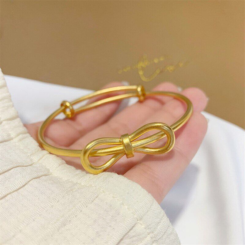 南非锡金古法蝴蝶结哑光推拉手镯女越南沙金仿真黄金正品结婚首饰