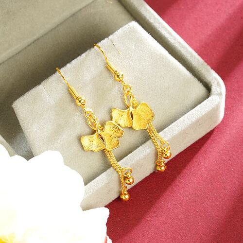 越南沙金银杏叶流苏耳环