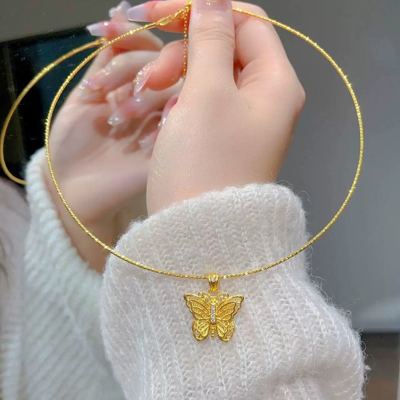 花丝烧蓝蝴蝶沙金项圈点