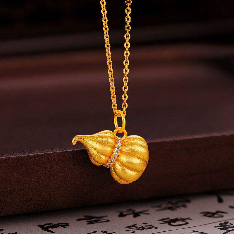 2025新款古法点钻南瓜吊坠沙金仿真黄金葫芦福禄项链女不掉色首饰