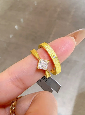 公主方黄金色戒指彷真钻
