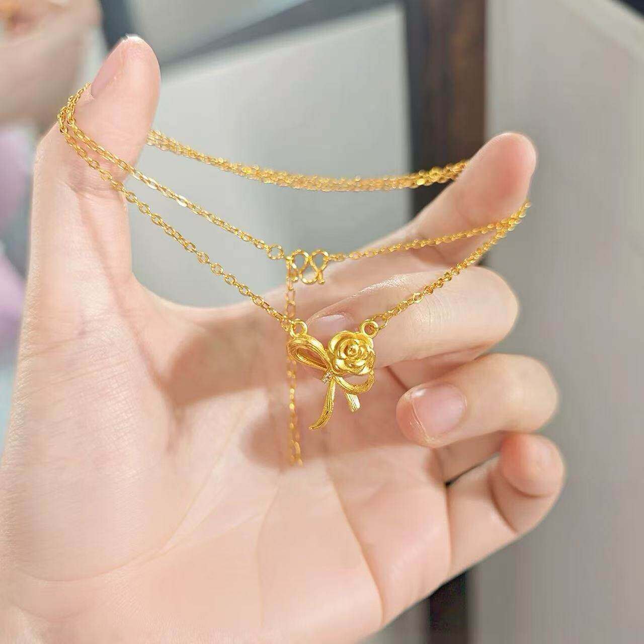 玫瑰花沙金项链婚嫁三金