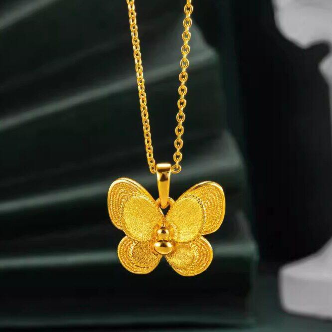 金店同款拉丝双层蝴蝶吊坠锁骨项链女越南沙金仿真黄金不掉色配饰