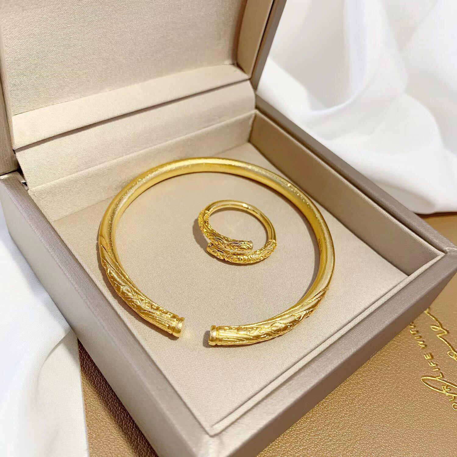 越南沙金金箍棒手镯女实心彷真黄金久不掉色正品999开口戒指首饰