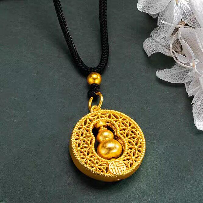 新款花丝镂空福禄转动葫芦吊坠编织绳项链女越南沙金仿真黄金配饰