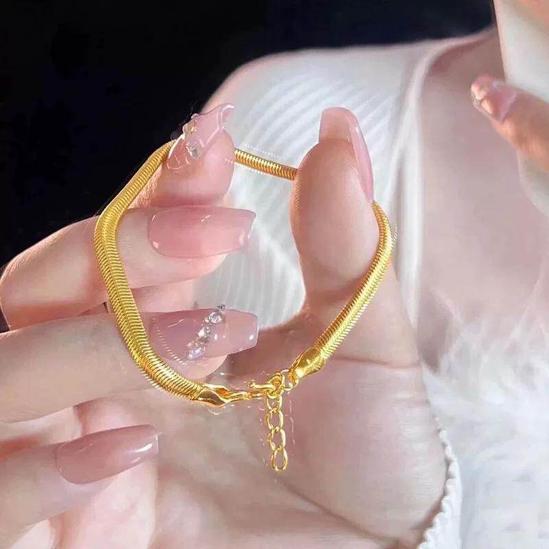 宽扁蛇骨手链黄金色扁形