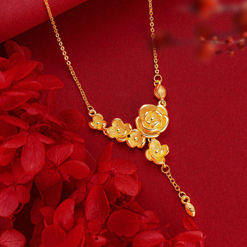 2025新款爆款玫瑰花流苏项链女士越南沙金仿真黄金不掉色结婚首饰