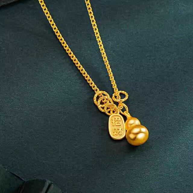2025年新款招财葫芦项链女越南沙金仿真黄金一体套链结婚三金首饰