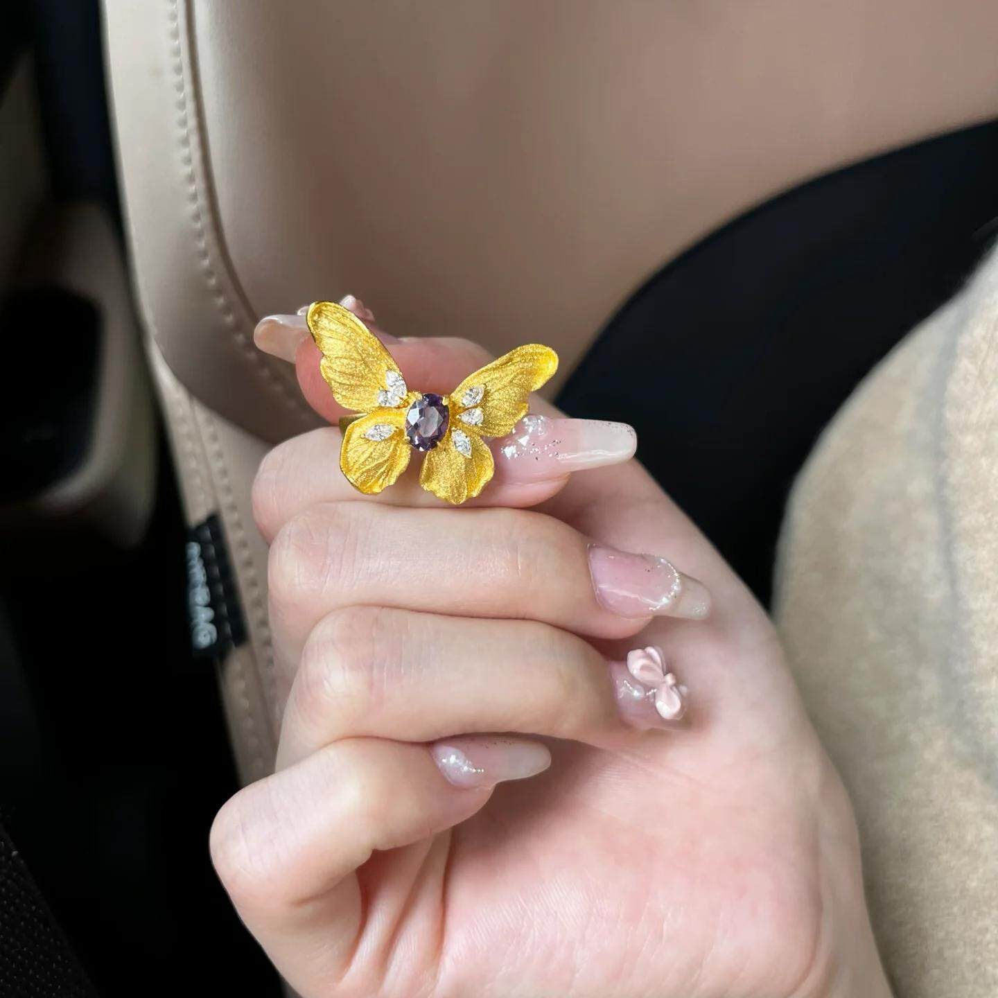 星河蝴蝶戒指女璀璨沙金