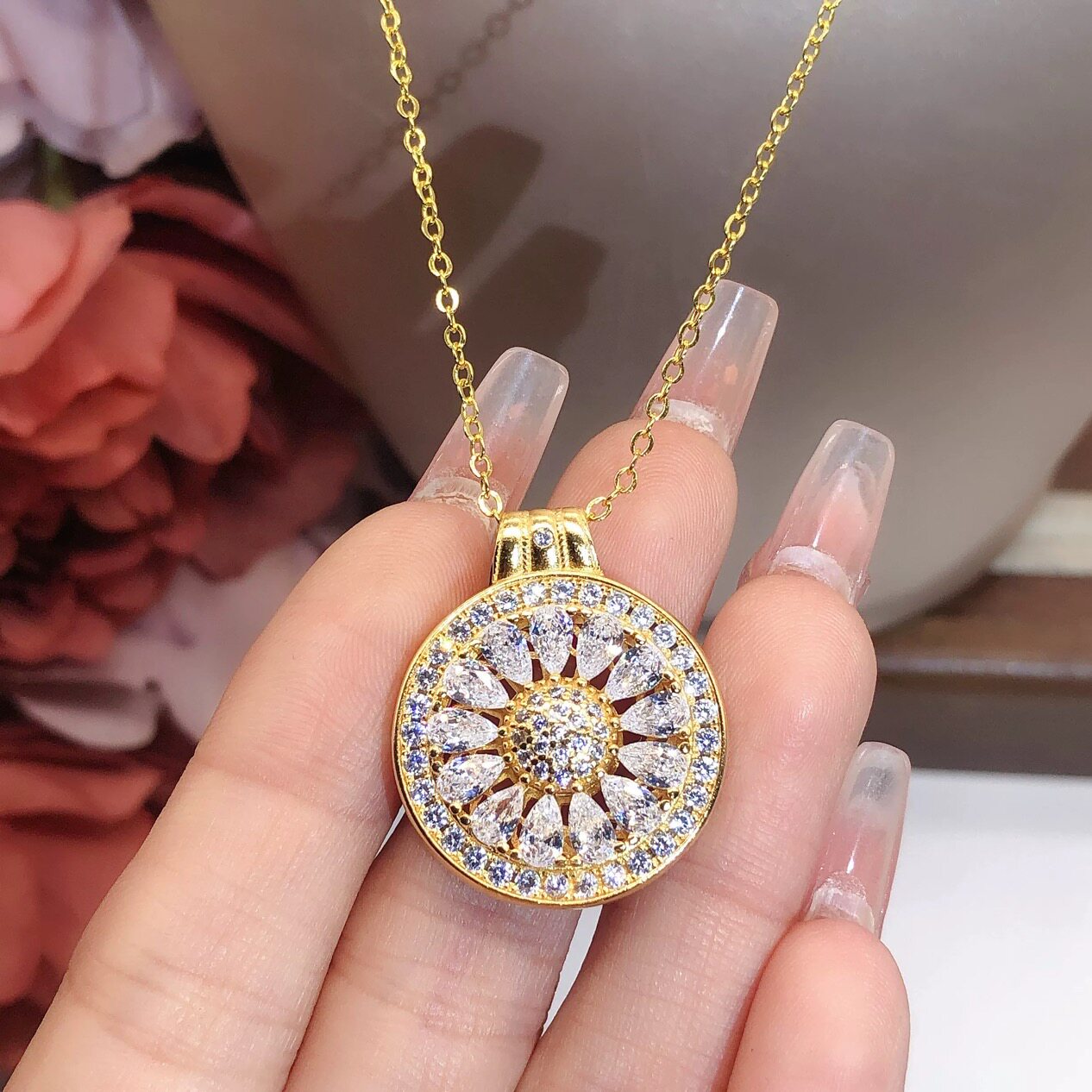 柠檬片罗盘沙金项链女彷