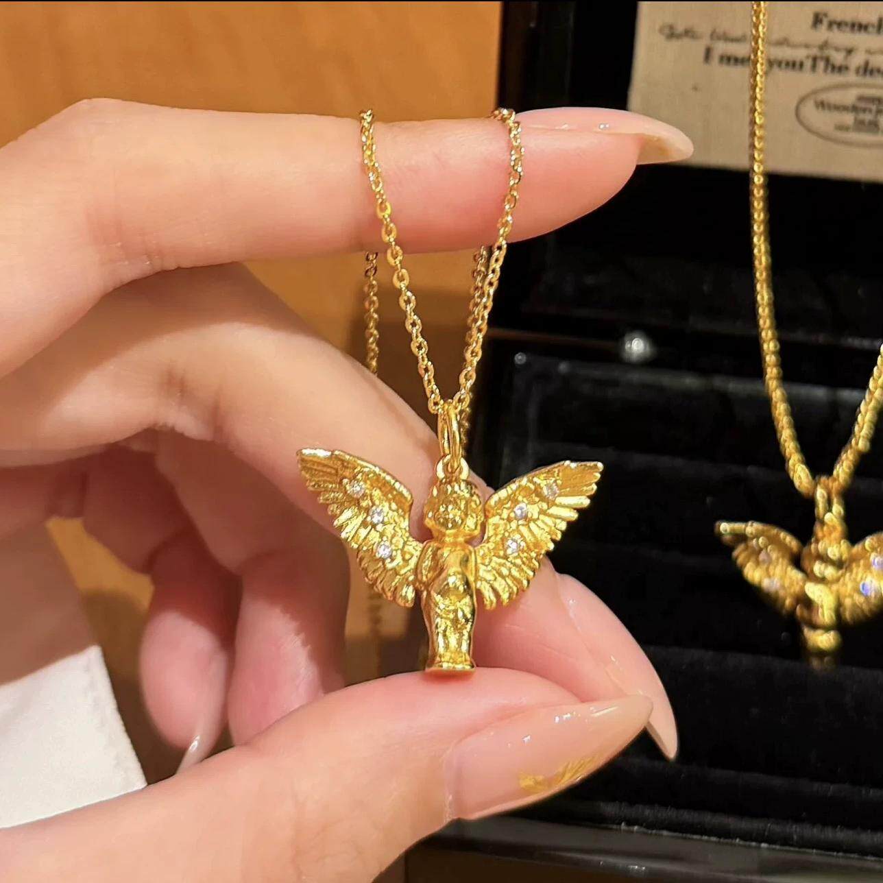 古法黄金色天使吊坠沙金
