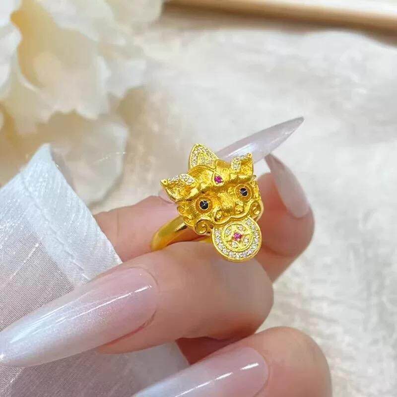 招财貔貅沙金戒指女黄金