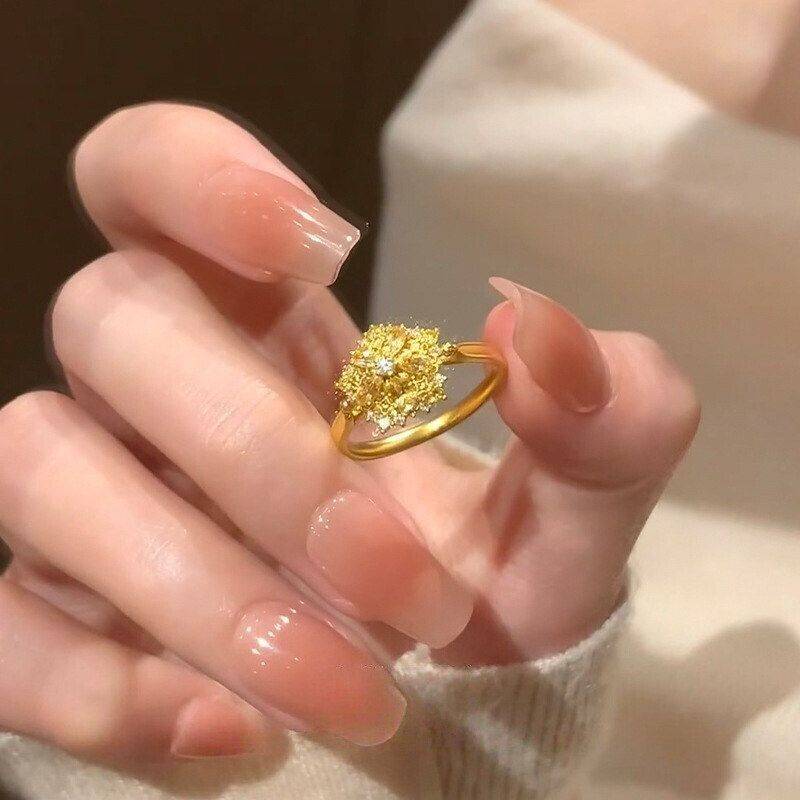 新款雪花闪钻戒指女越南